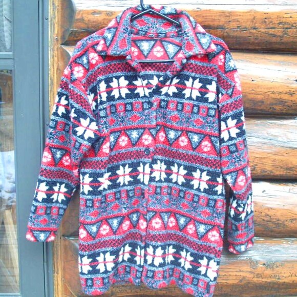EUC Nordic Sherpa Style Button up Top Shirt Shacket M/L - Picture 1 of 2